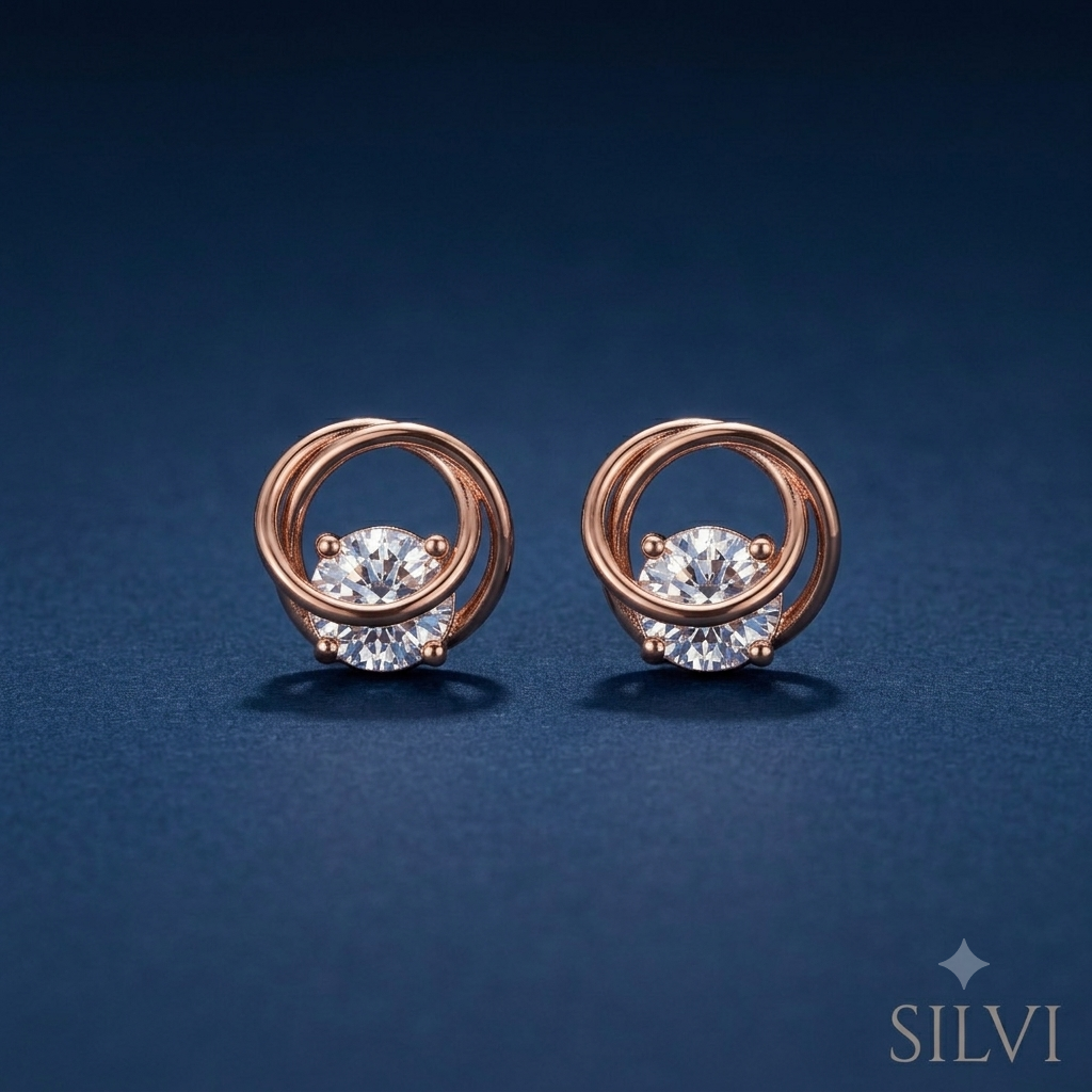 Rose gold plated circular earings