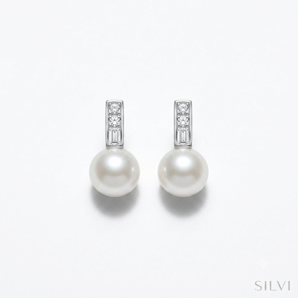Silver lined pearl drop earings