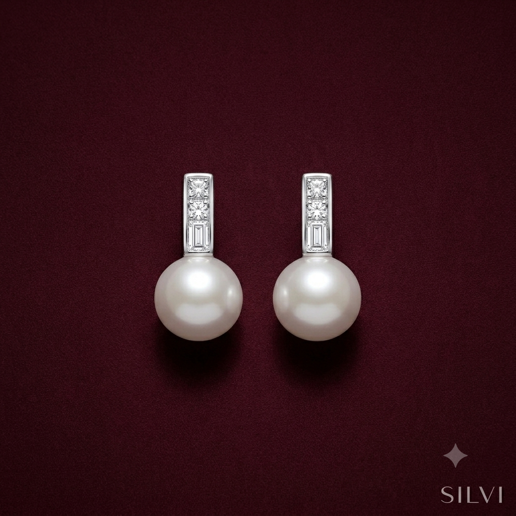 Silver lined pearl drop earings