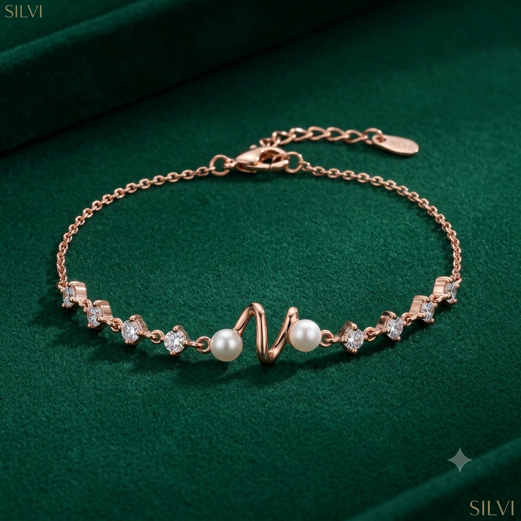 Rose gold plated pearls with curve bracelet