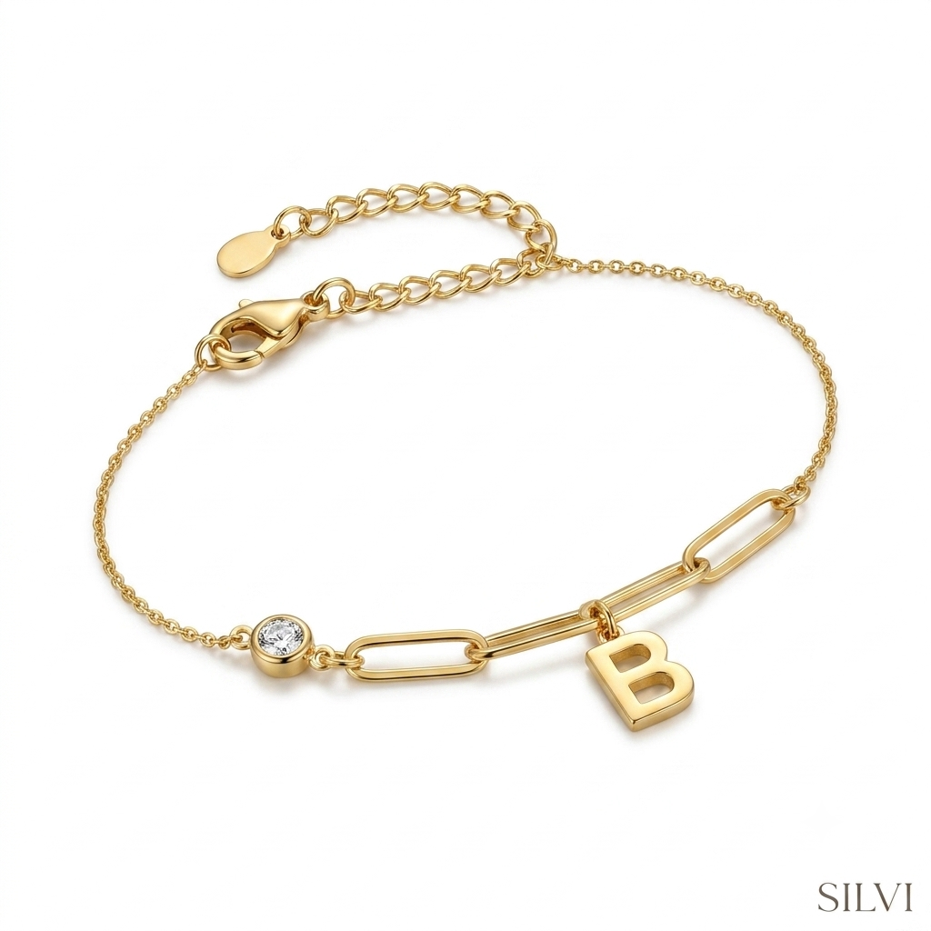 Gold plated chain initial B bracelet