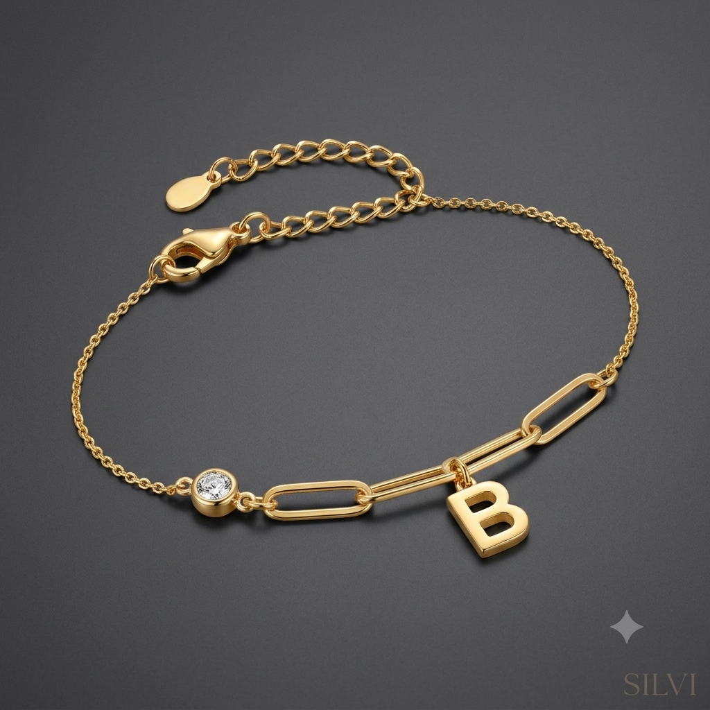 Gold plated chain initial B bracelet