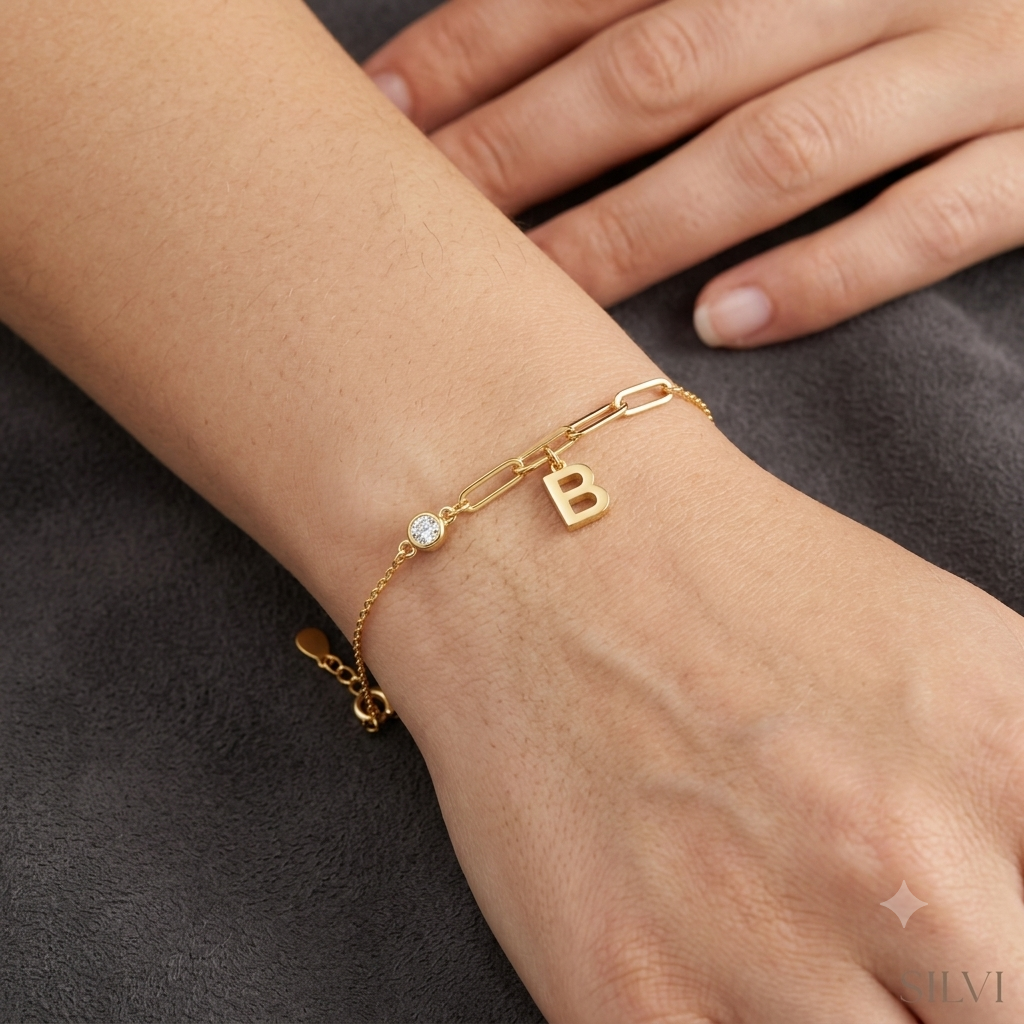 Gold plated chain initial B bracelet