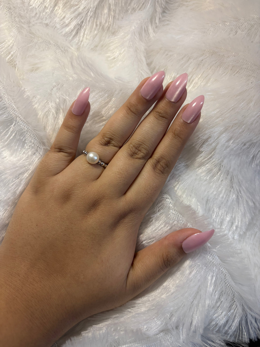 Silver pearl twisted ring