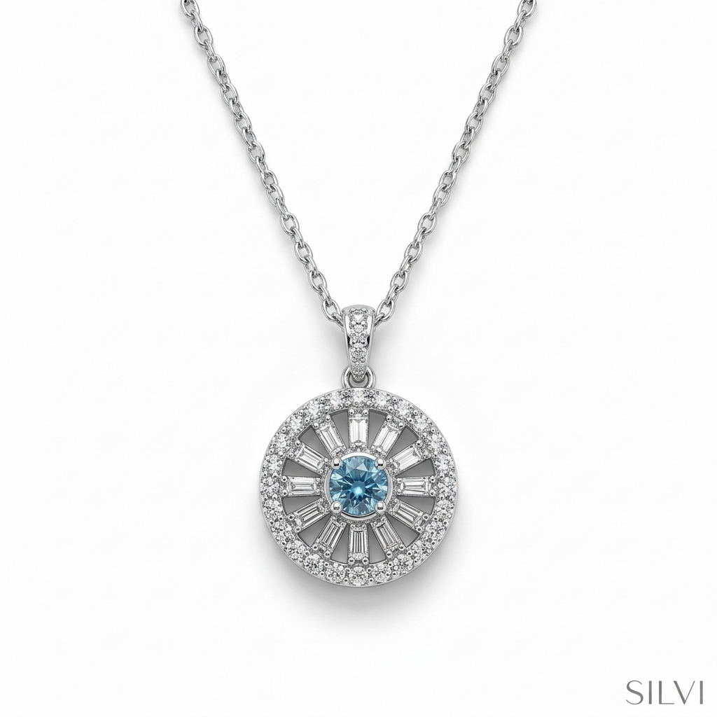 Silver blue gemstone pendant