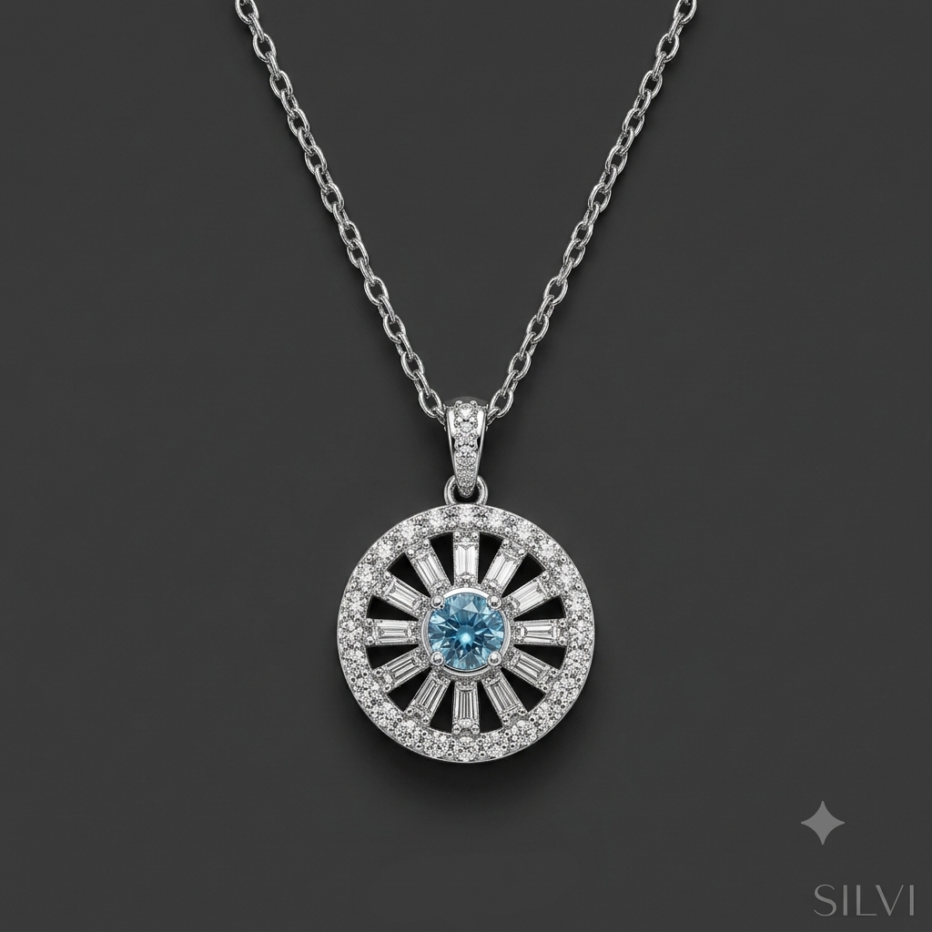 Silver blue gemstone pendant