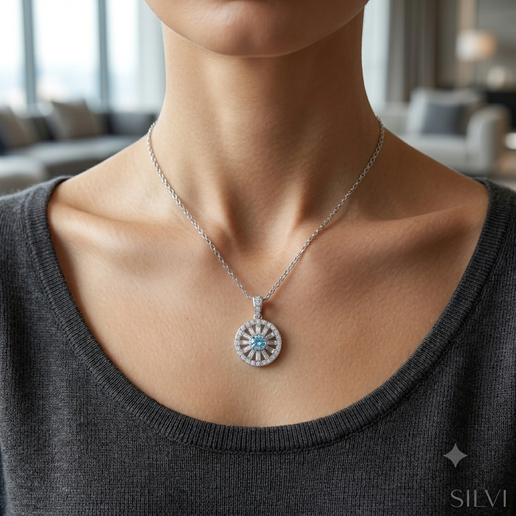 Silver blue gemstone pendant