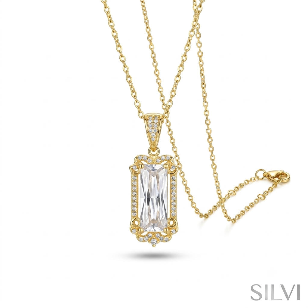Gold plated long moissanite necklace