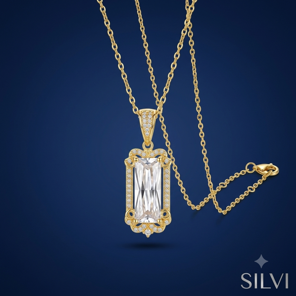 Gold plated long moissanite necklace