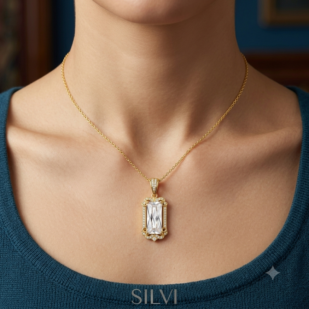 Gold plated long moissanite necklace