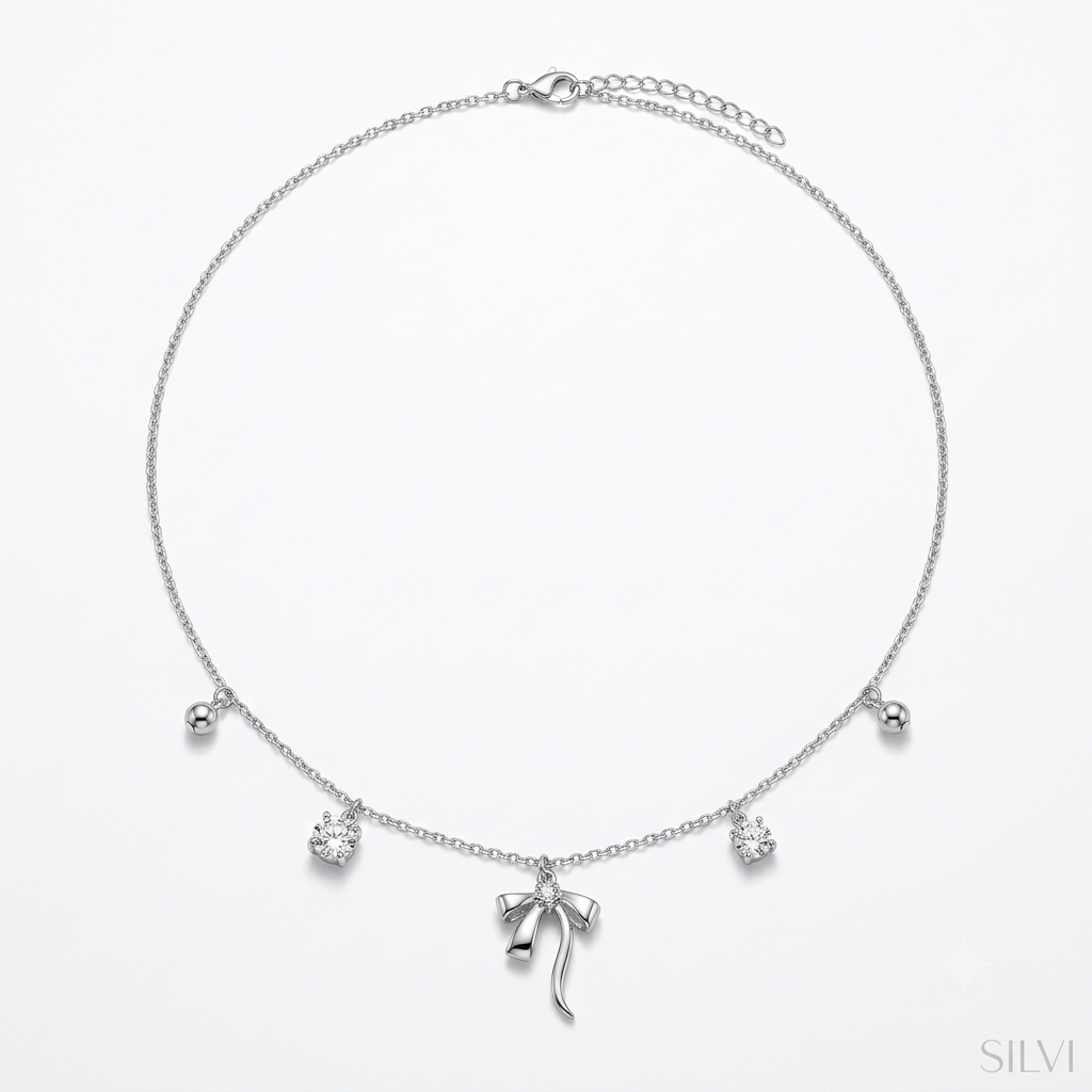 Silver bow necklace