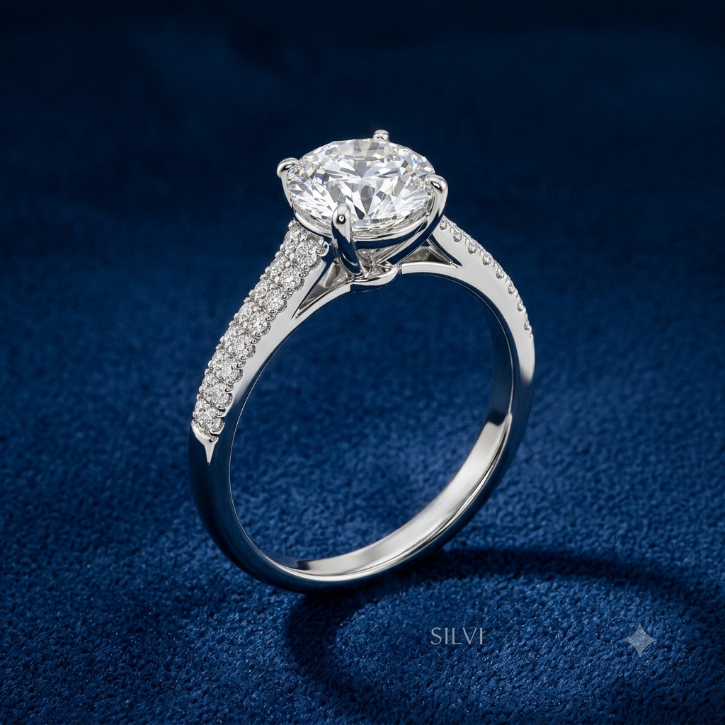 Silver moissanite studded ring