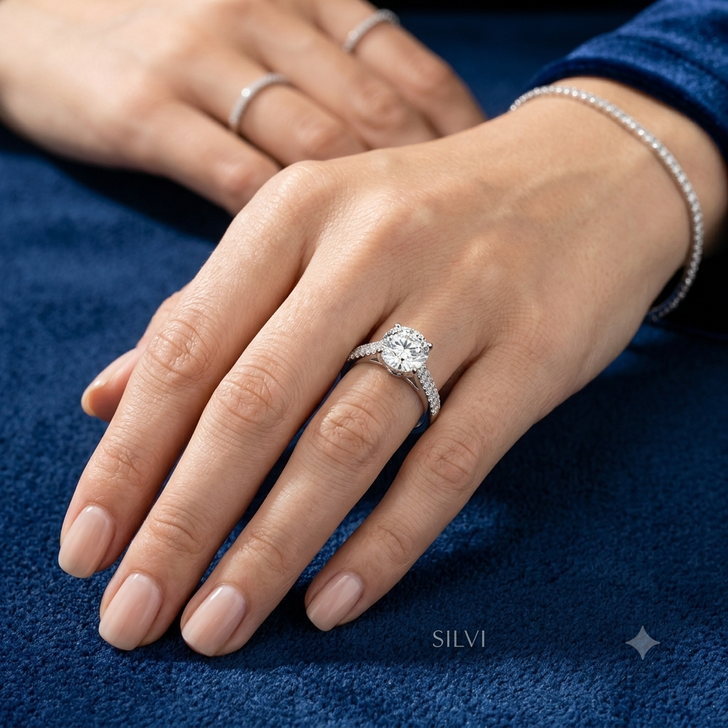 Silver moissanite studded ring