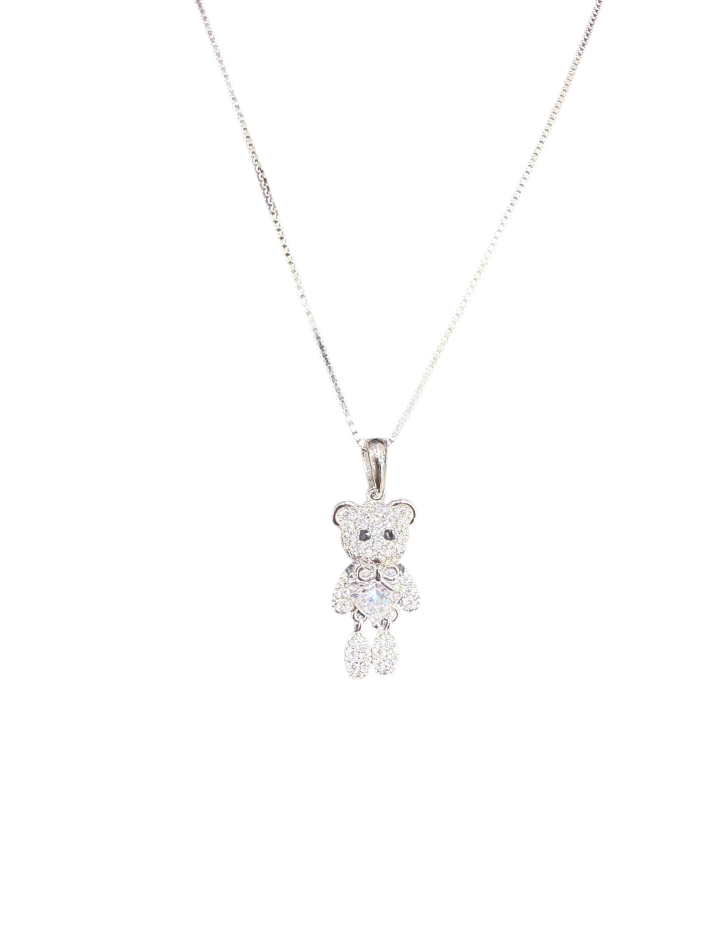 Silver Pave Heart Teddy Pendant