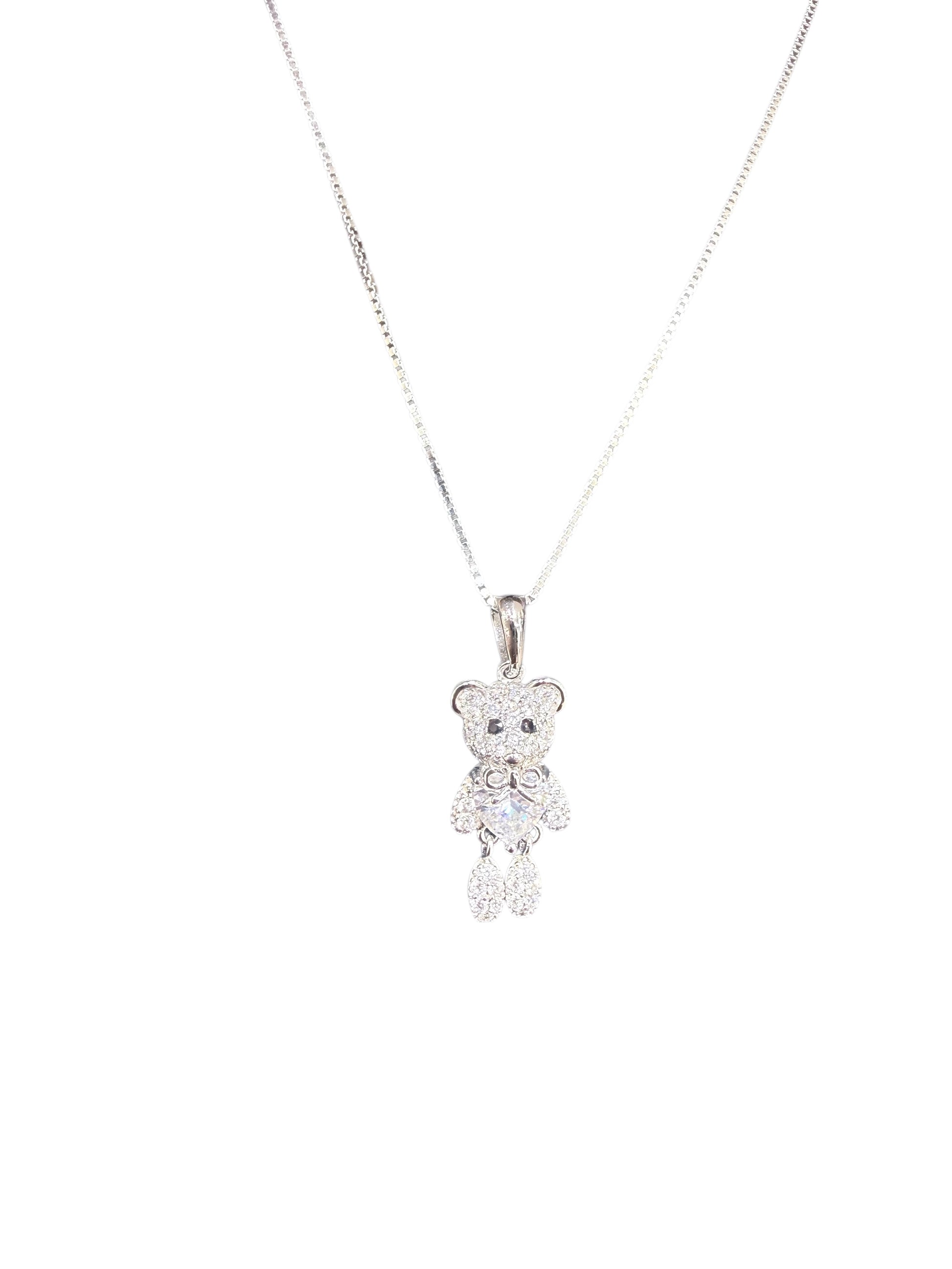 Silver Pave Heart Teddy Pendant