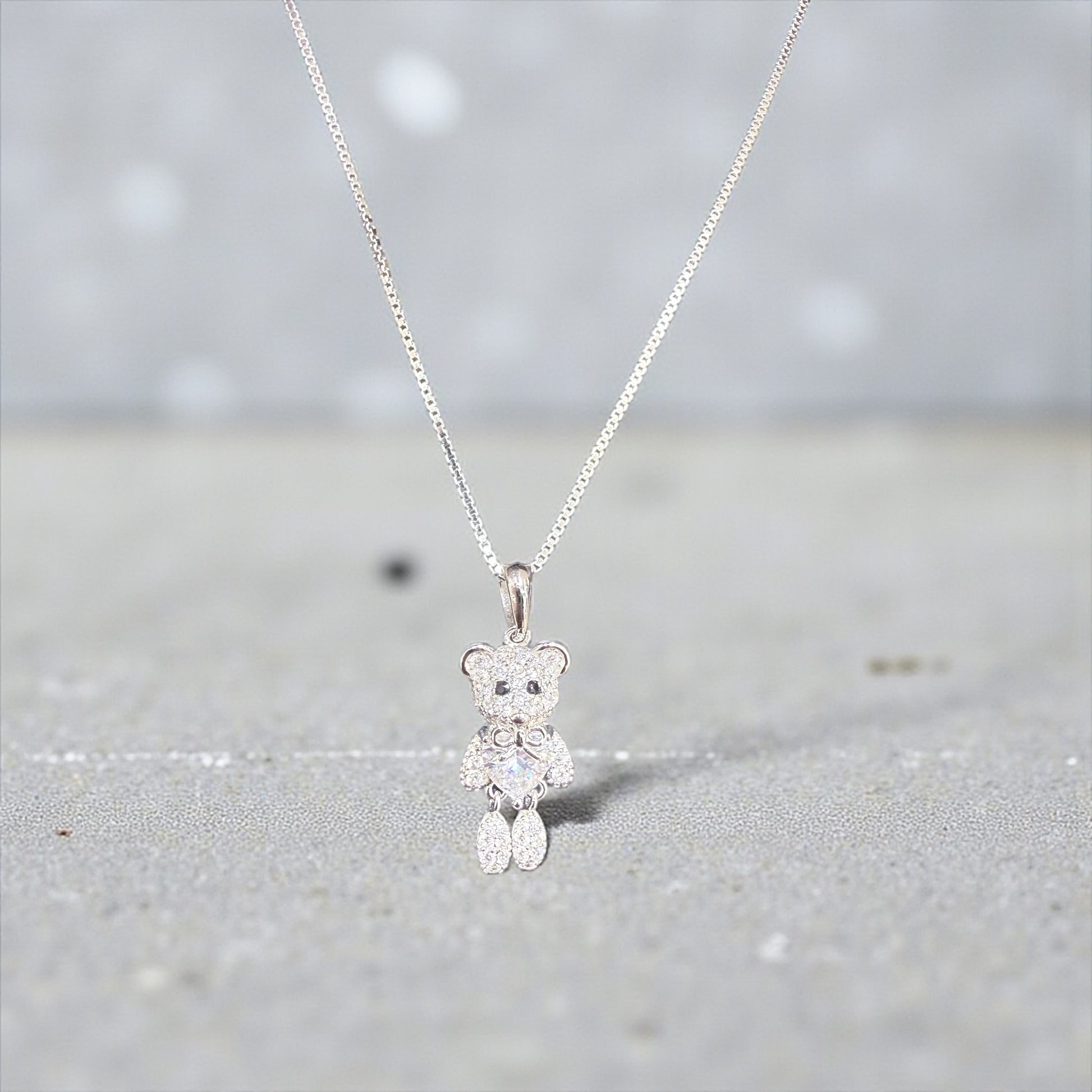 Silver Pave Heart Teddy Pendant