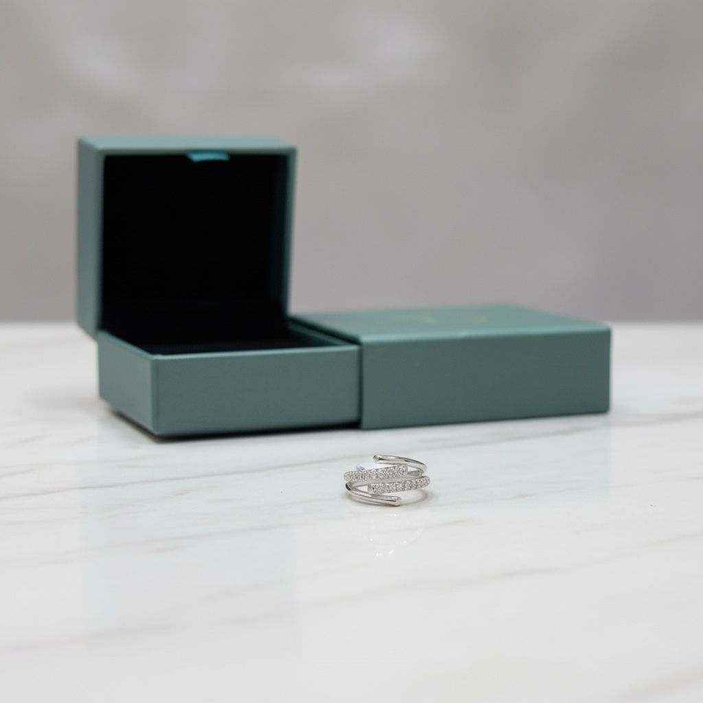 Stacked Geometric Silver Band Ring