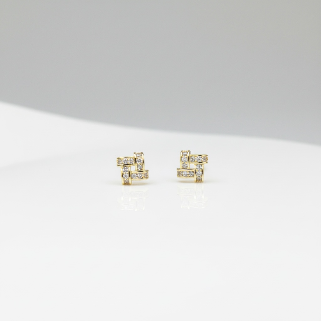 Golden Lattice Diamond Stud Earrings