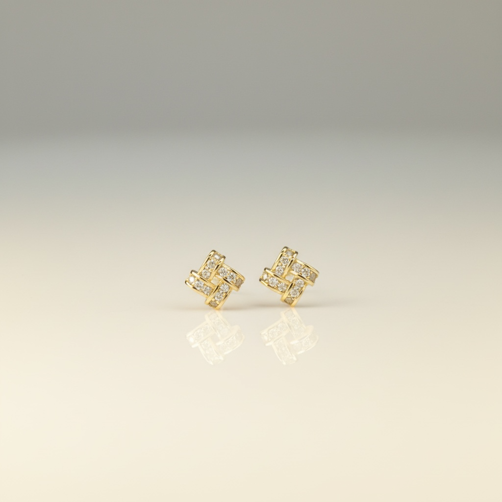 Golden Lattice Diamond Stud Earrings