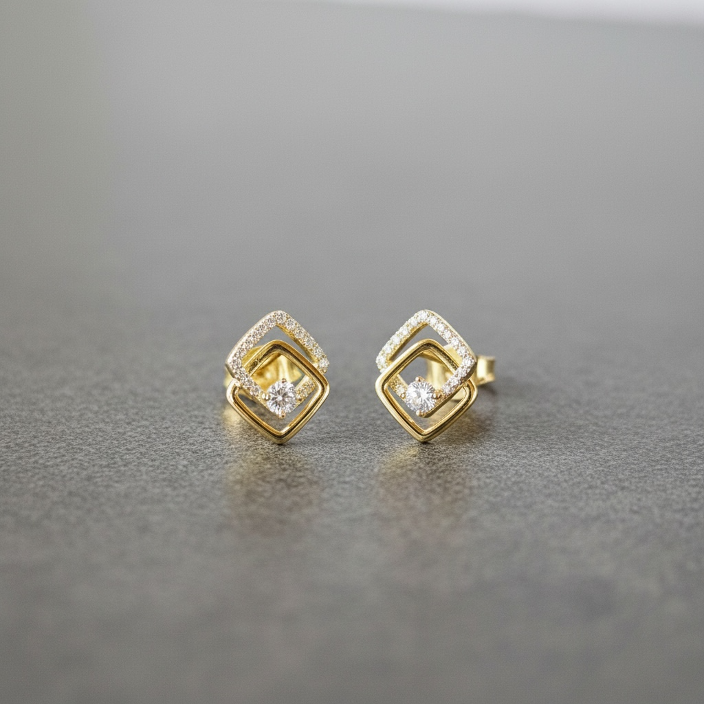 Double Rhombus Diamond Halo Studs
