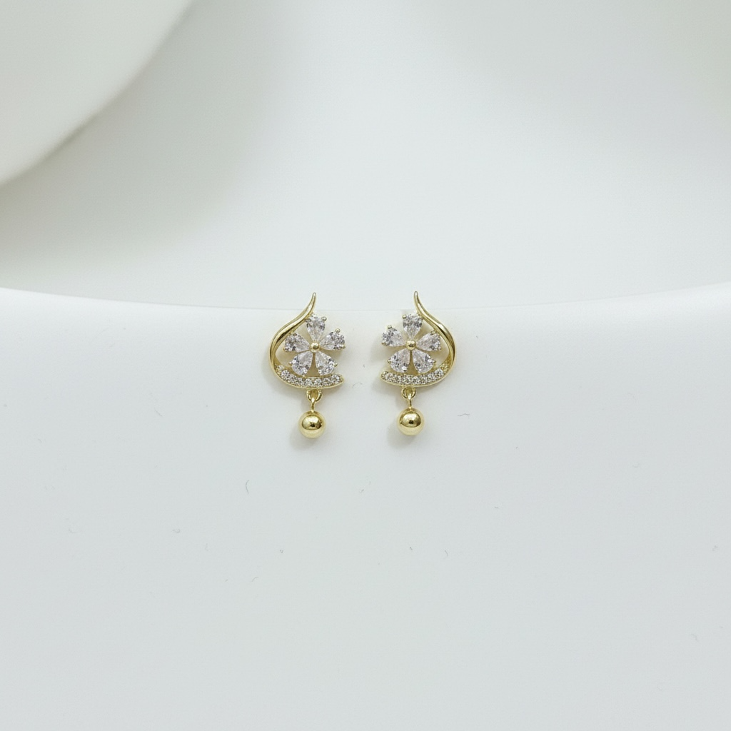 Golden Floral Diamond Drop Earrings