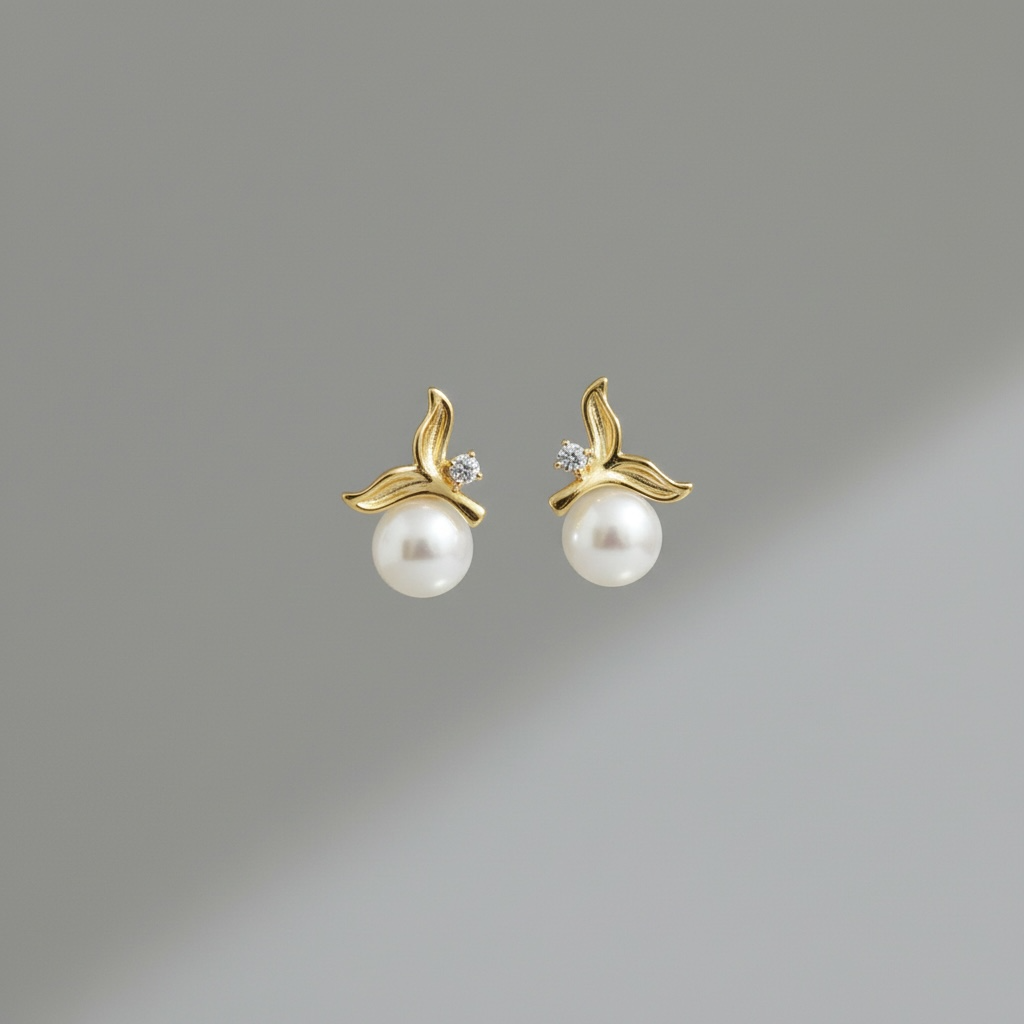 Golden Mermaid Tail Pearl Studs