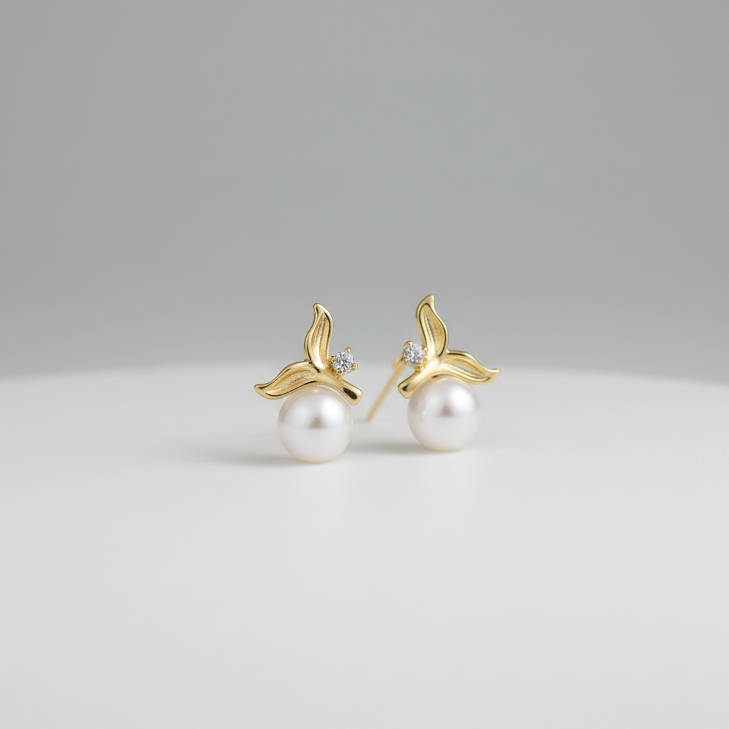 Golden Mermaid Tail Pearl Studs