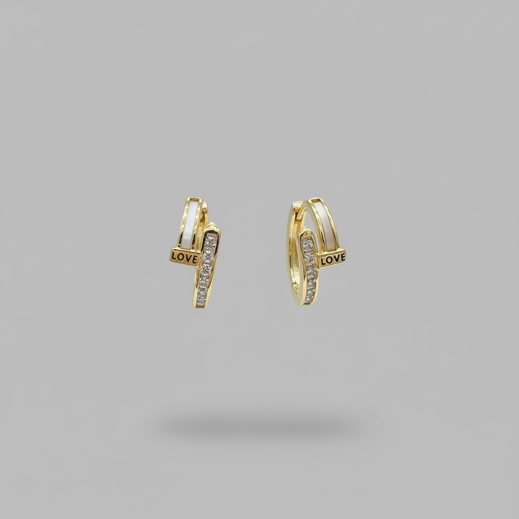 Radiant "Love" Inscribed Gold Huggies