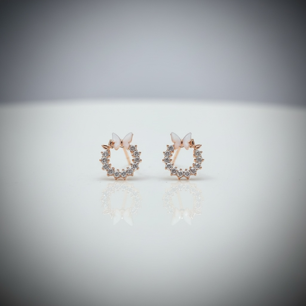 Enchanted Rose Butterfly Wreath Studs