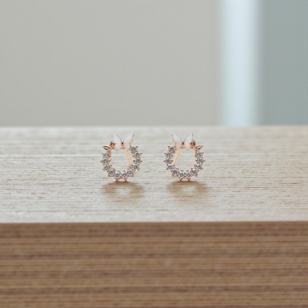 Enchanted Rose Butterfly Wreath Studs